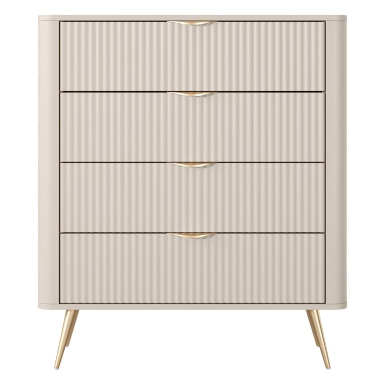 Credenza Beige oro 4 Cassetti un Ripiano 88x38x101h cm, Apertura Scorrevole - Haliso