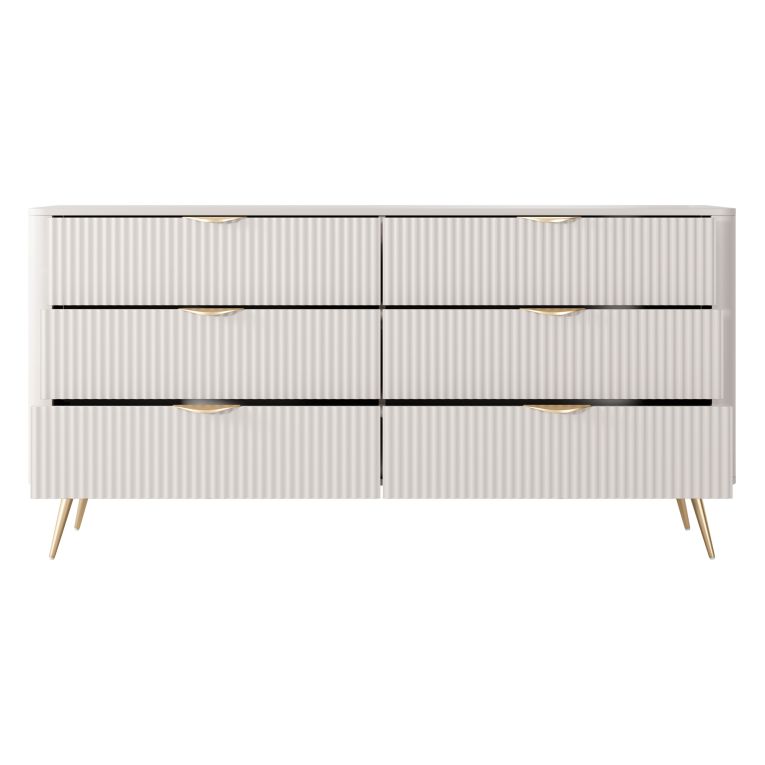 Credenza Beige oro 6 Cassetti un Ripiano 163x38x81h cm, Apertura Scorrevole - Hali