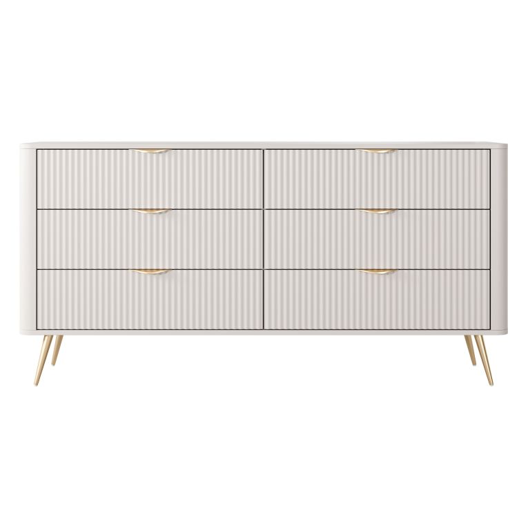 Credenza Beige oro 6 Cassetti un Ripiano 163x38x81h cm, Apertura Scorrevole - Hali