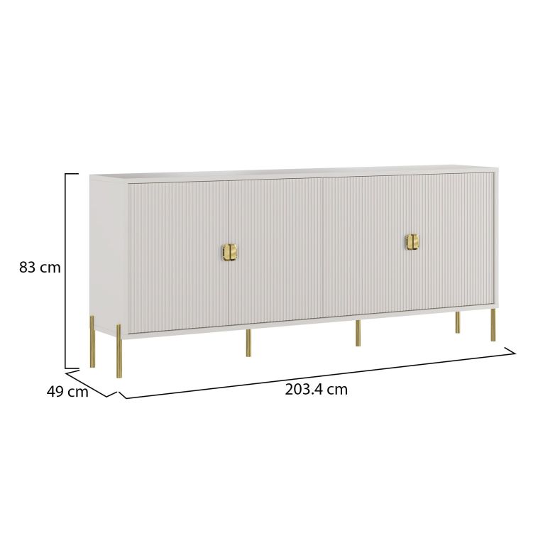 Credenza Beige oro Cassetti 4 Ripiani 203x49x83h cm, Apertura Battente - Arpina