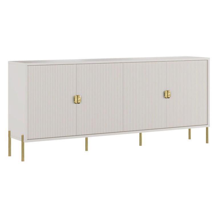 Credenza Beige oro Cassetti 4 Ripiani 203x49x83h cm, Apertura Battente - Arpina
