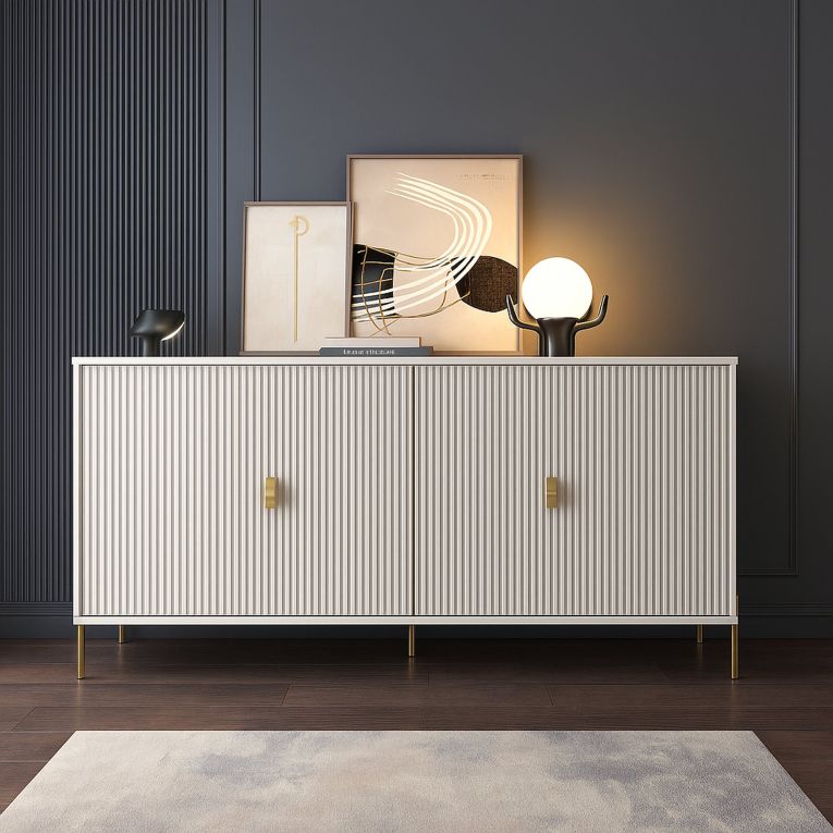 Credenza Beige oro Cassetti Ripiani 203x49x83h cm, Apertura Battente - Parenti