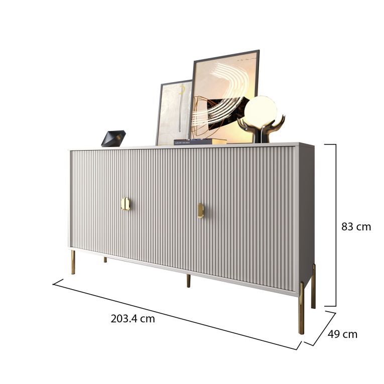 Credenza Beige oro Cassetti Ripiani 203x49x83h cm, Apertura Battente - Parenti