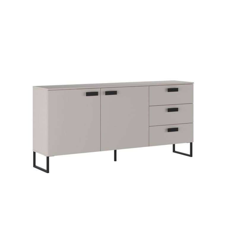 Credenza Beige Rovere Nero 3 Cassetti 2 Ripiani 184x40x86h cm, Apertura Battente - Muzzano