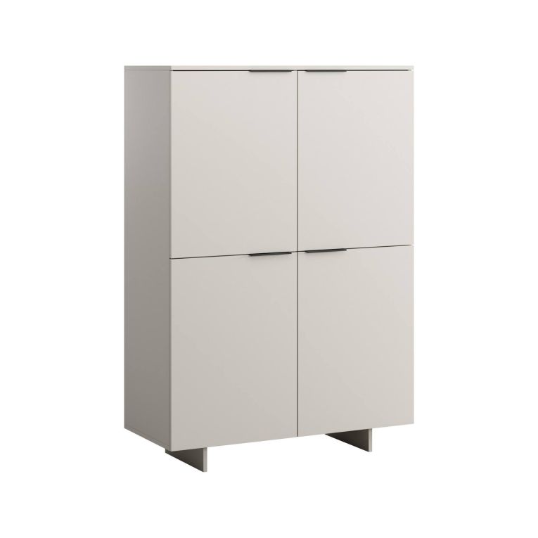 Credenza Beja, Madia da salotto con quattro ante battenti, Rialzato da terra, 100x42 h145 cm, Beige