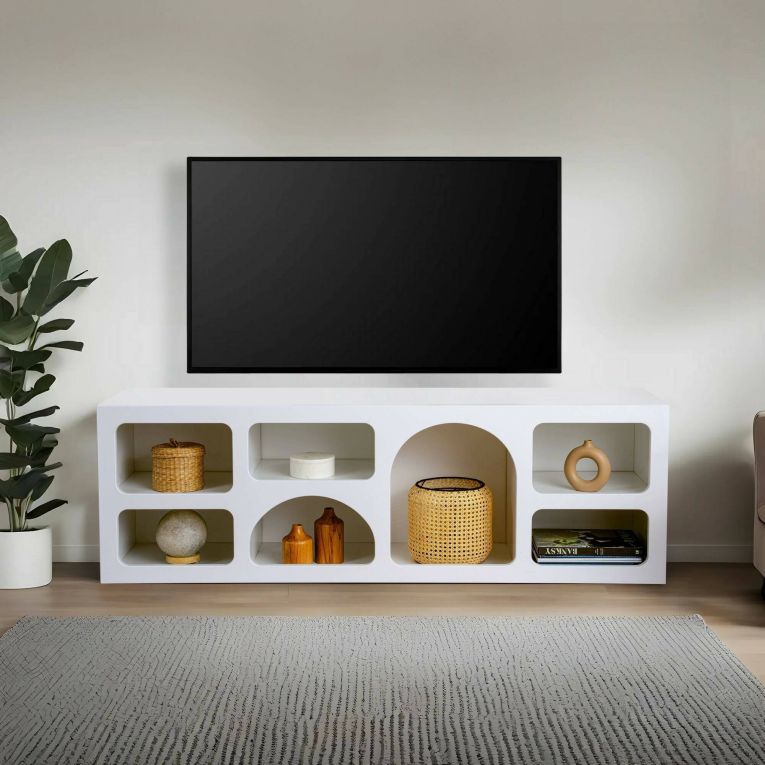 Credenza Bellatrix, Buffet da soggiorno, Madia da salotto, Dispensa moderna da cucina, Bianco, 160x38h51 cm