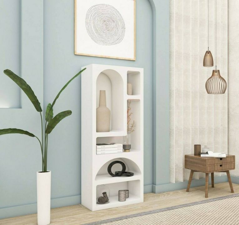 Credenza Bellatrix, Buffet da soggiorno, Madia da salotto, Dispensa moderna da cucina, Bianco, 60x32h150 cm
