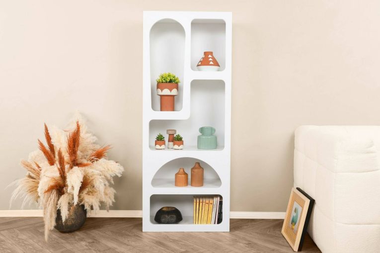 Credenza Bellatrix, Buffet da soggiorno, Madia da salotto, Dispensa moderna da cucina, Bianco, 60x32h150 cm