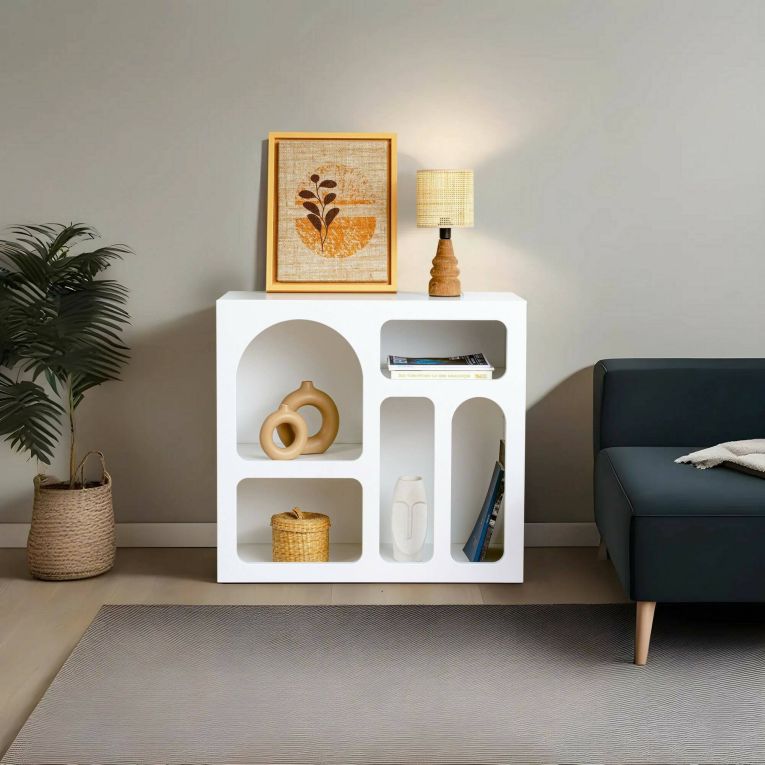 Credenza Bellatrix, Buffet da soggiorno, Madia da salotto, Dispensa moderna da cucina, Bianco, 80x35h74 cm