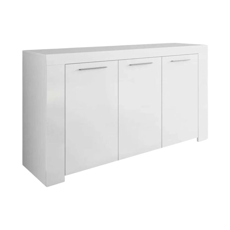 Credenza Bellevue, Madia moderna a 3 ante, Buffet da soggiorno, Mobile porta TV, Madia per salotto, 144x42h80 cm, Bianco