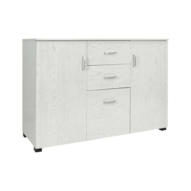 Credenza Benidorm, Buffet da soggiorno, Madia da salotto, Credenza moderna a 3 ante e 2 cassetti, 120x40h83 cm, Grigio