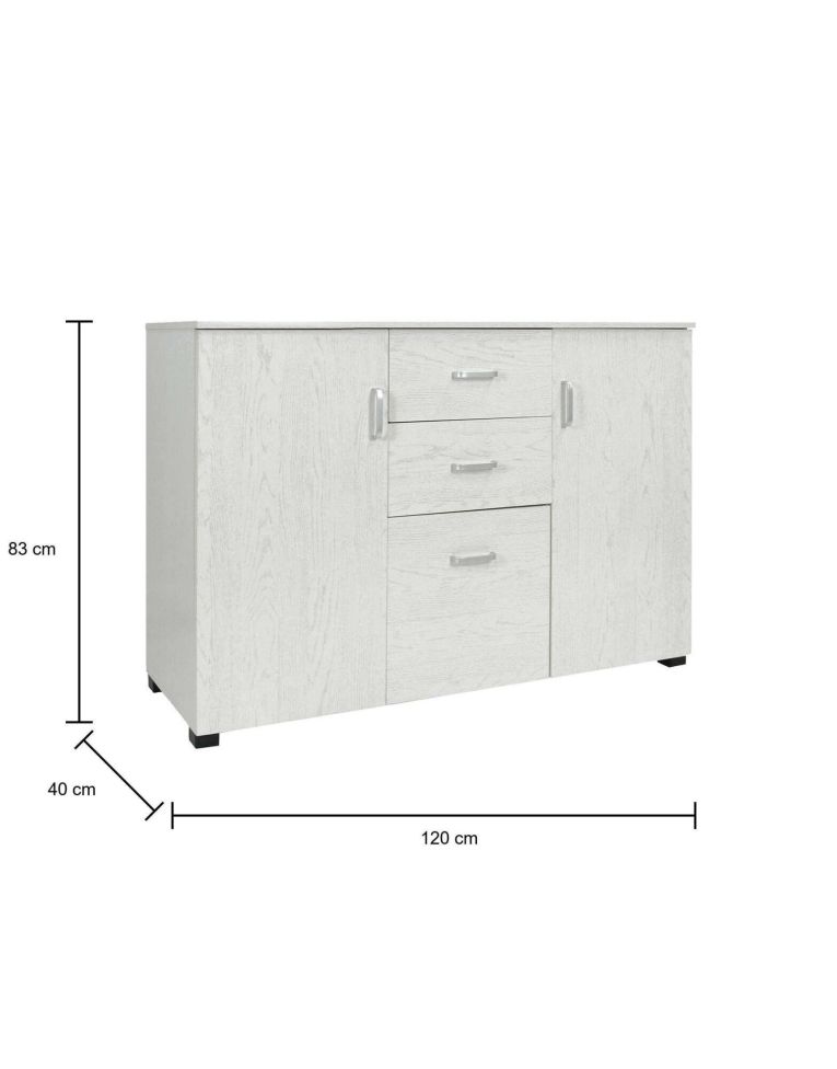 Credenza Benidorm, Buffet da soggiorno, Madia da salotto, Credenza moderna a 3 ante e 2 cassetti, 120x40h83 cm, Grigio