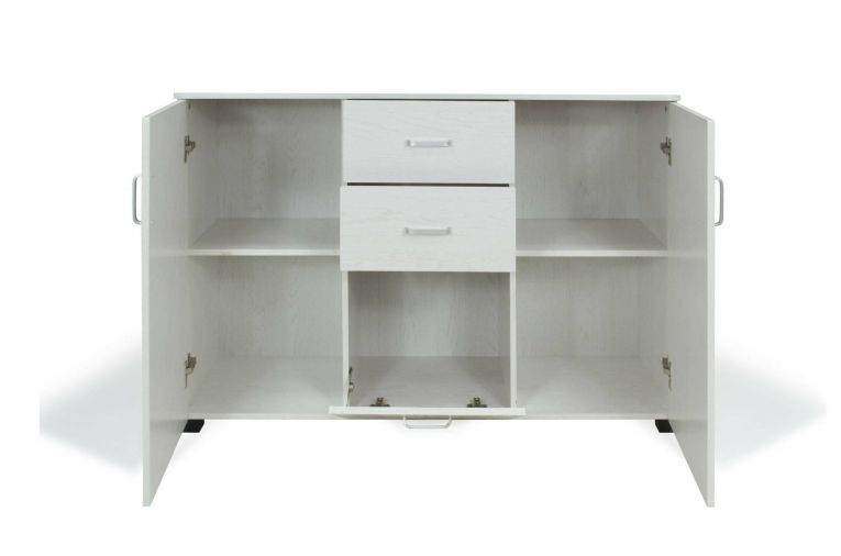 Credenza Benidorm, Buffet da soggiorno, Madia da salotto, Credenza moderna a 3 ante e 2 cassetti, 120x40h83 cm, Grigio
