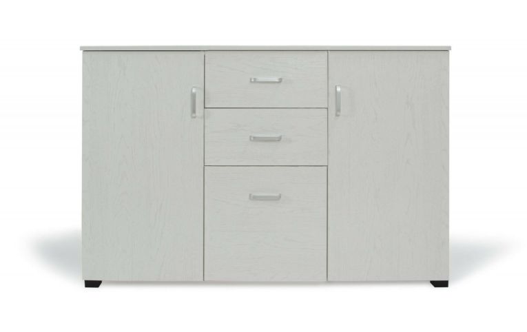 Credenza Benidorm, Buffet da soggiorno, Madia da salotto, Credenza moderna a 3 ante e 2 cassetti, 120x40h83 cm, Grigio