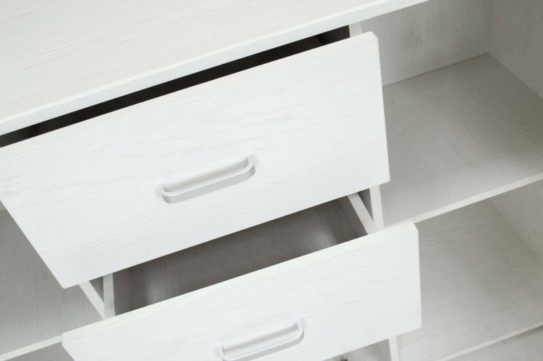 Credenza Benidorm, Buffet da soggiorno, Madia da salotto, Credenza moderna a 3 ante e 2 cassetti, 120x40h83 cm, Grigio