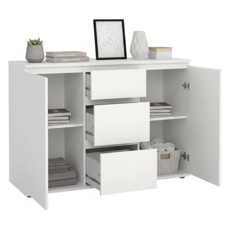 Credenza bianca 119x40x83h cm 2 ante e 3 cassetti - Zumpano