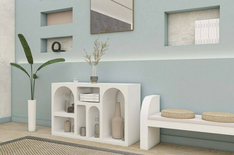Credenza bianca 120x37x74h cm 5 vani - Arsenio