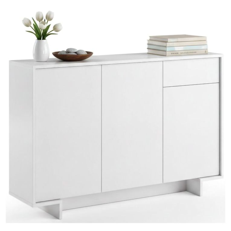 Credenza bianca 134x35x87h cm 3 ante e 1 cassetto - Arius