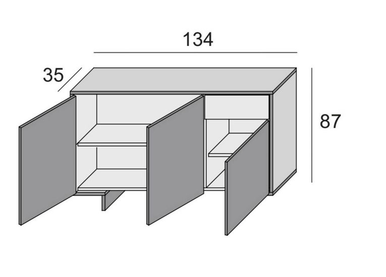 Credenza bianca 134x35x87h cm 3 ante e 1 cassetto - Arius