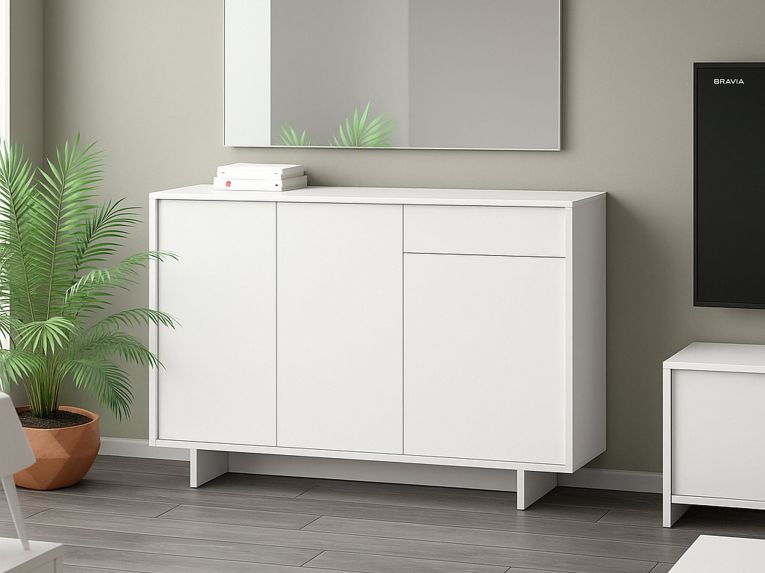 Credenza bianca 134x35x87h cm 3 ante e 1 cassetto - Arius