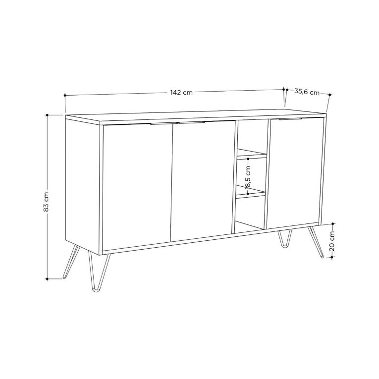 Credenza bianca 142x35x83h cm 3 ante - Alin