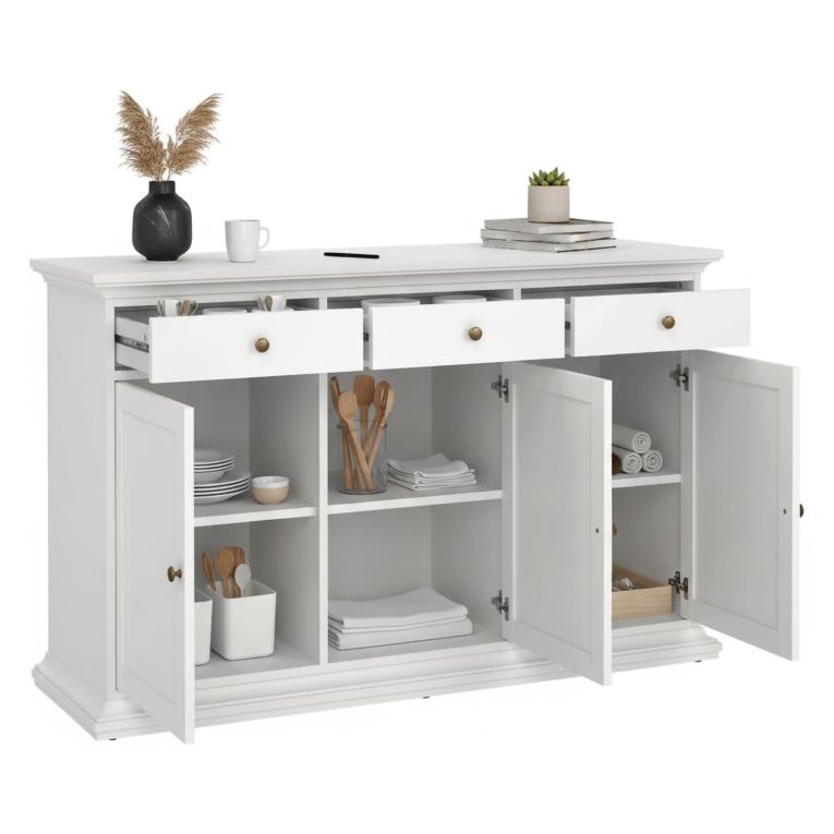 Credenza bianca 143x46x91h cm 3 ante e 3 cassetti - Asola