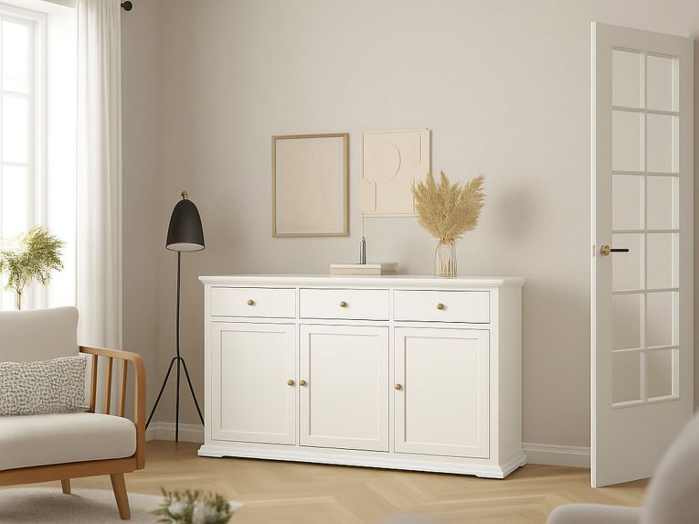 Credenza bianca 143x46x91h cm 3 ante e 3 cassetti - Asola