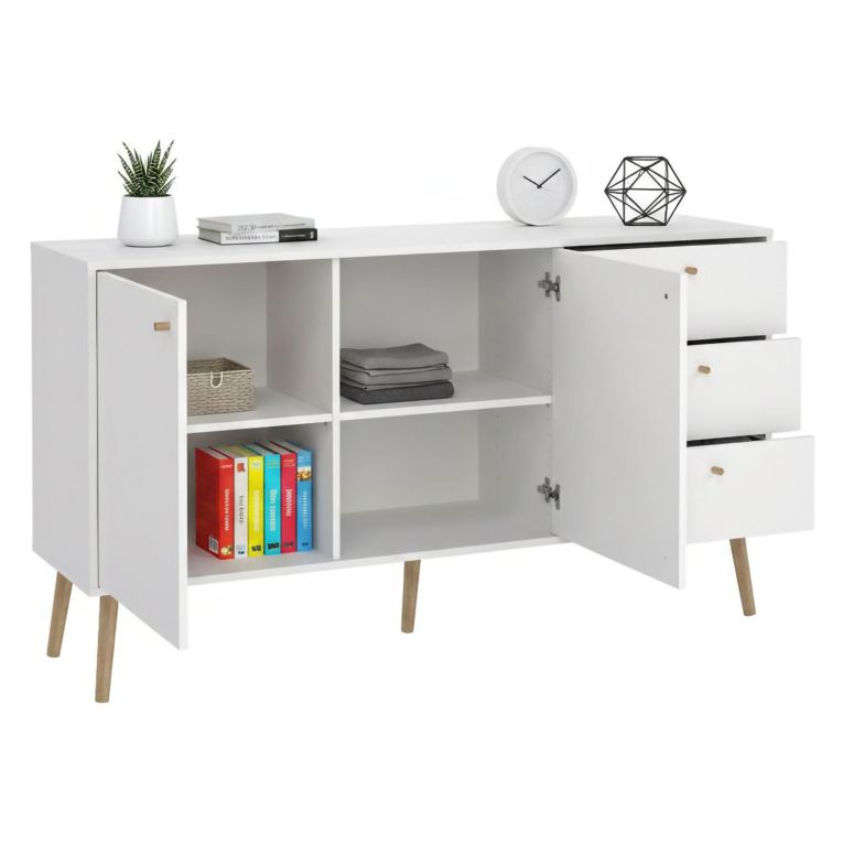 Credenza bianca 147x39x81h cm 2 ante e 3 cassetti - Erina