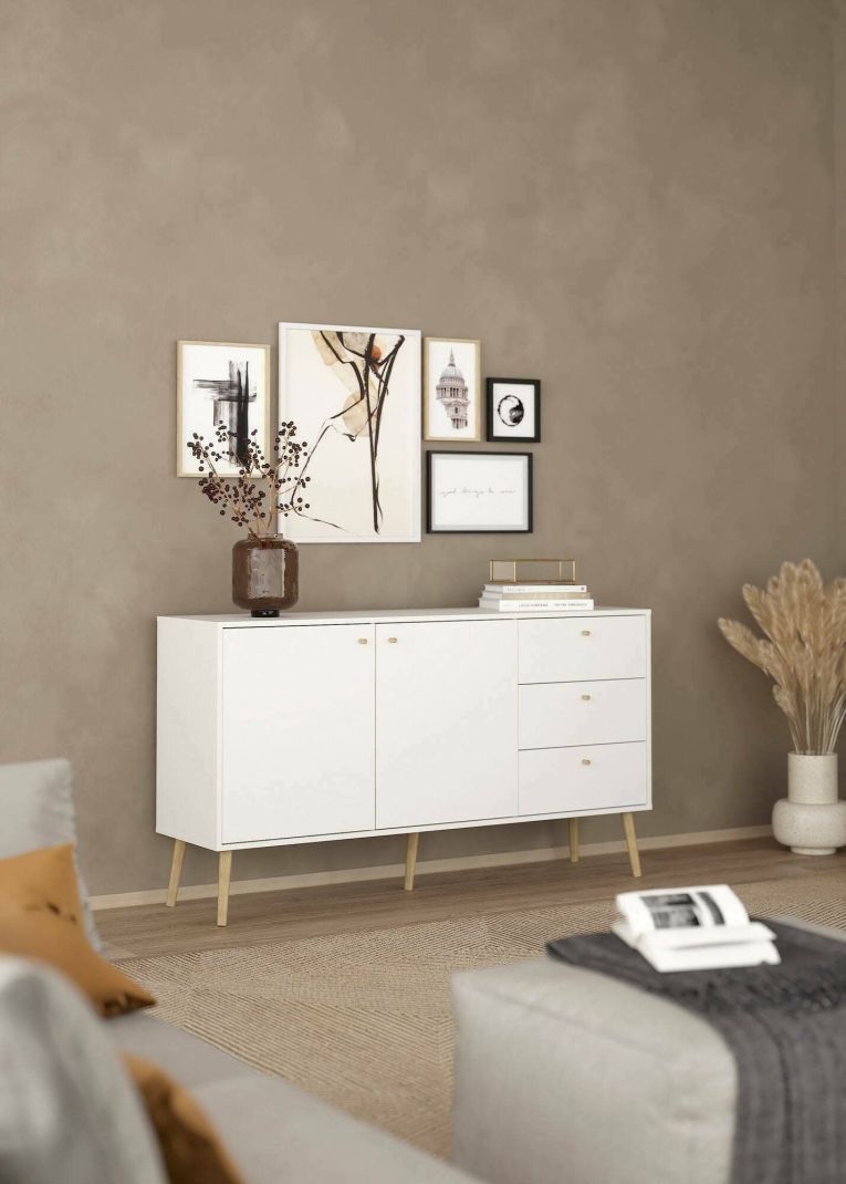 Credenza bianca 147x39x81h cm 2 ante e 3 cassetti - Erina
