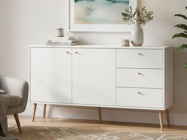 Credenza bianca 147x39x81h cm 2 ante e 3 cassetti - Erina