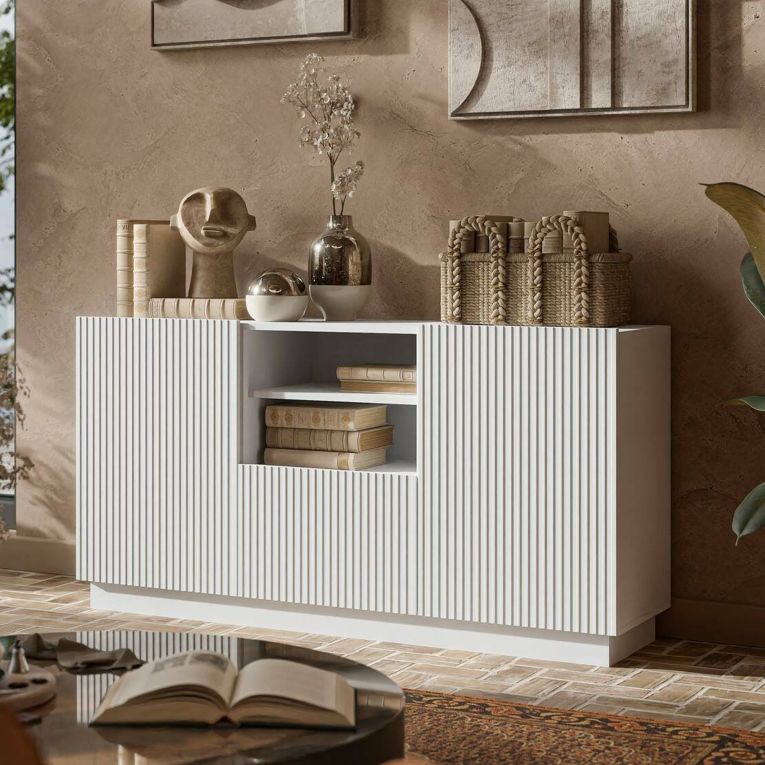 Credenza bianca 150x40x78h cm 2 ante e 1 cassetto - Serchio