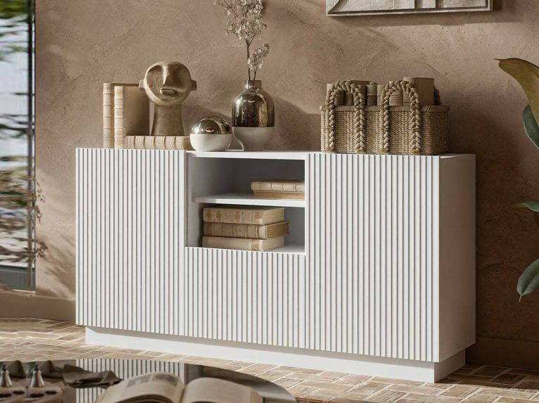 Credenza bianca 150x40x78h cm 2 ante e 1 cassetto - Serchio