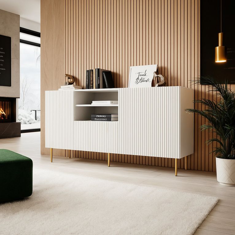 Credenza bianca 150x42x82h cm 2 ante e 1 cassetto - Stornara
