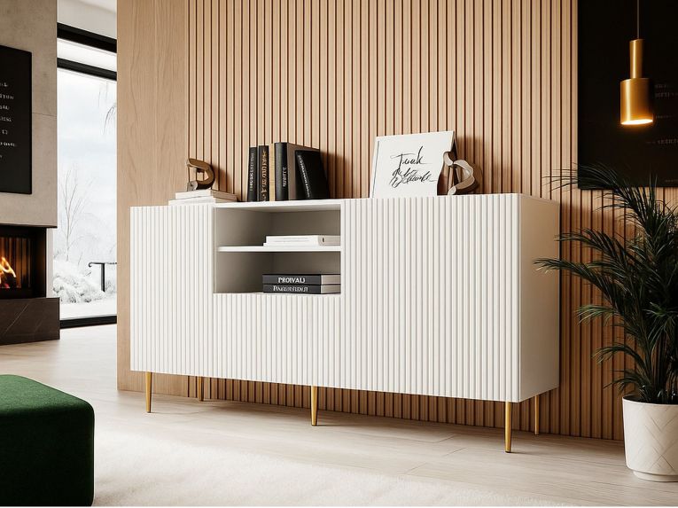 Credenza bianca 150x42x82h cm 2 ante e 1 cassetto - Stornara