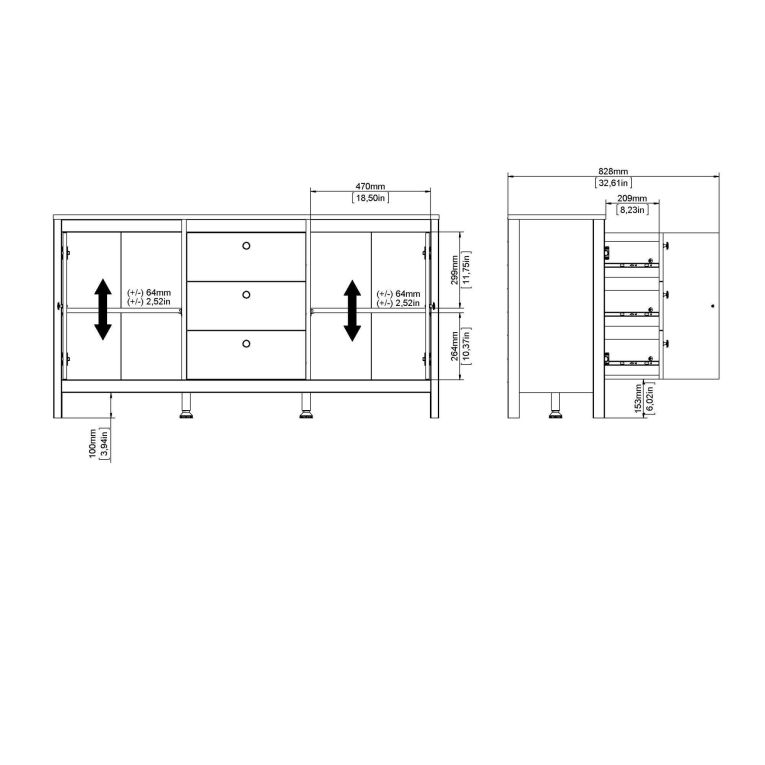 Credenza bianca 151x38x79h cm 2 ante e 3 cassetti - Whitney
