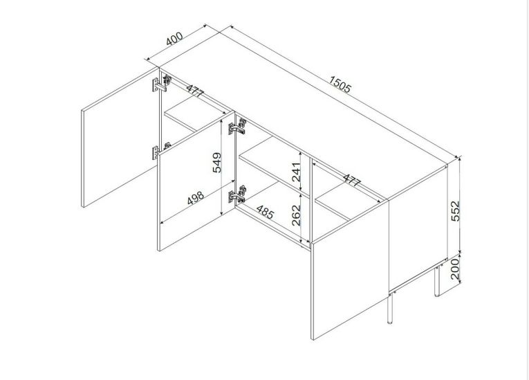 Credenza bianca 151x40x75h cm 3 ante - Vigasio