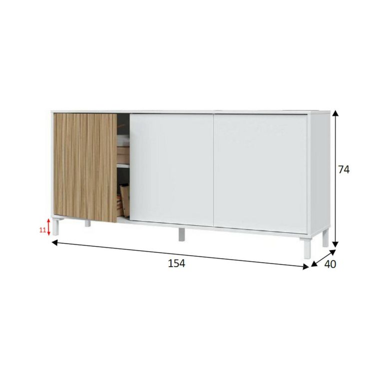 Credenza bianca 154x40x74h cm 3 ante - Ametista