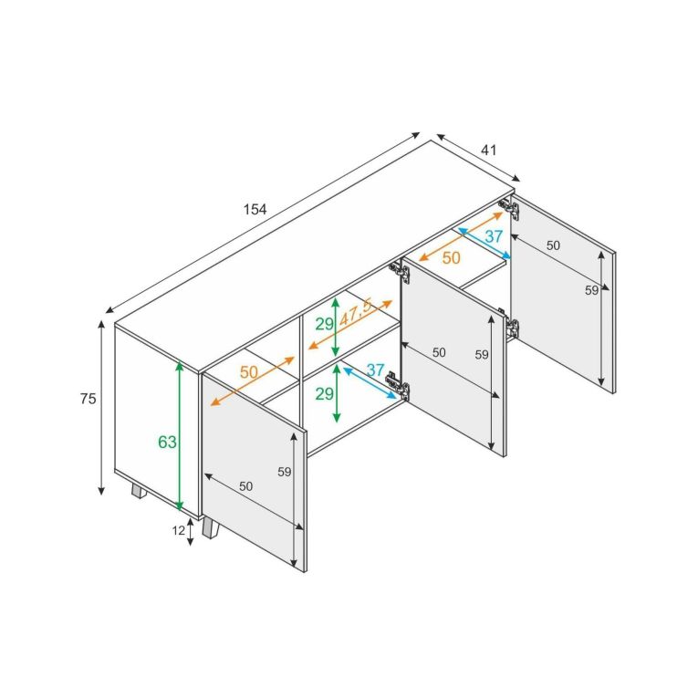 Credenza bianca 154x41x75h cm 3 ante - Acrolorum