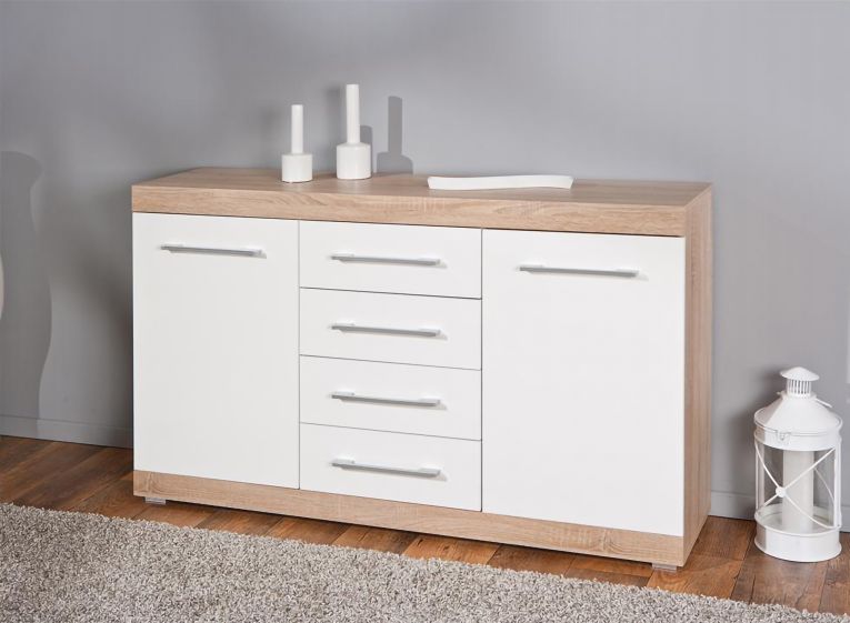 Credenza bianca 155x40x87h cm 2 ante e 4 cassetti - Gottingen
