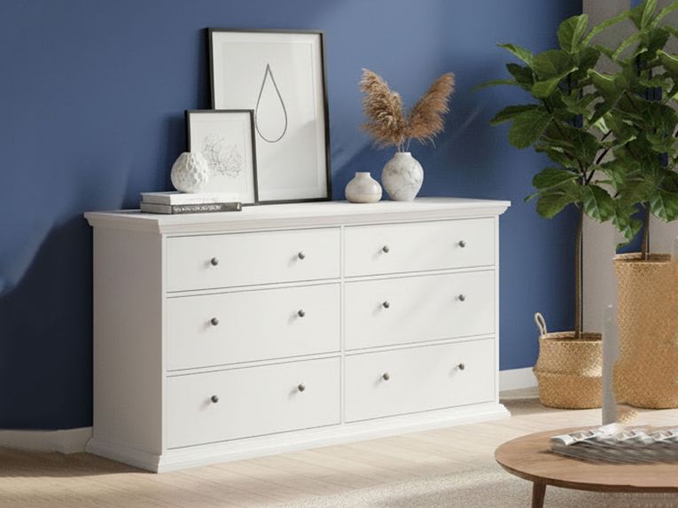 Credenza bianca 163x51x88h cm 6 cassetti - Hibaru