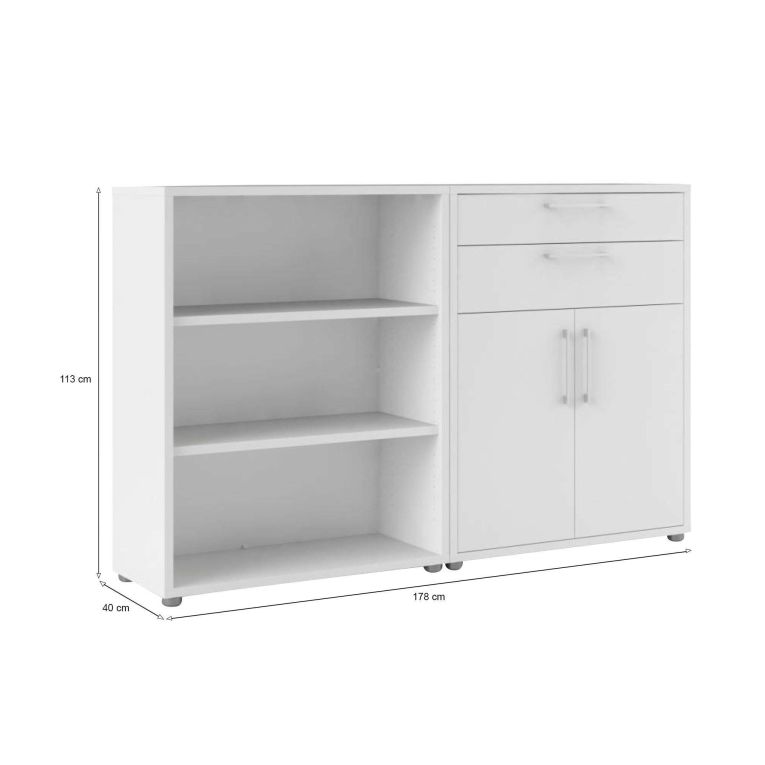 Credenza bianca 178x40x113h cm 2 ante e 2 cassetti - Albinea