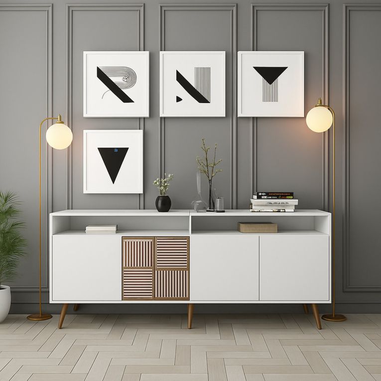 Credenza bianca 180x35x78h cm 4 ante - Benjamin