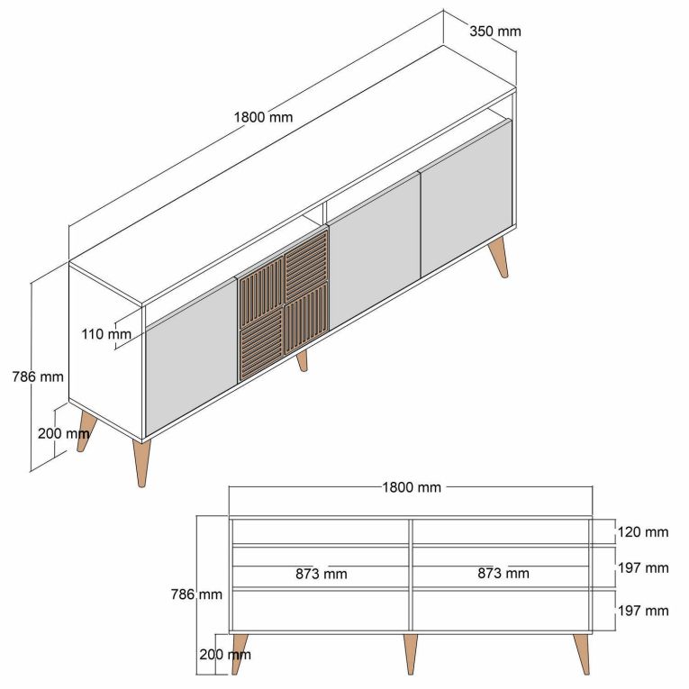Credenza bianca 180x35x78h cm 4 ante - Benjamin