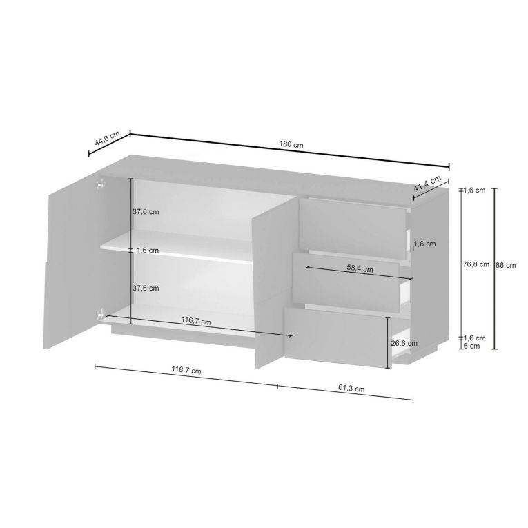 Credenza bianca 180x44x86h cm 2 ante e 3 cassetti - Avelignese
