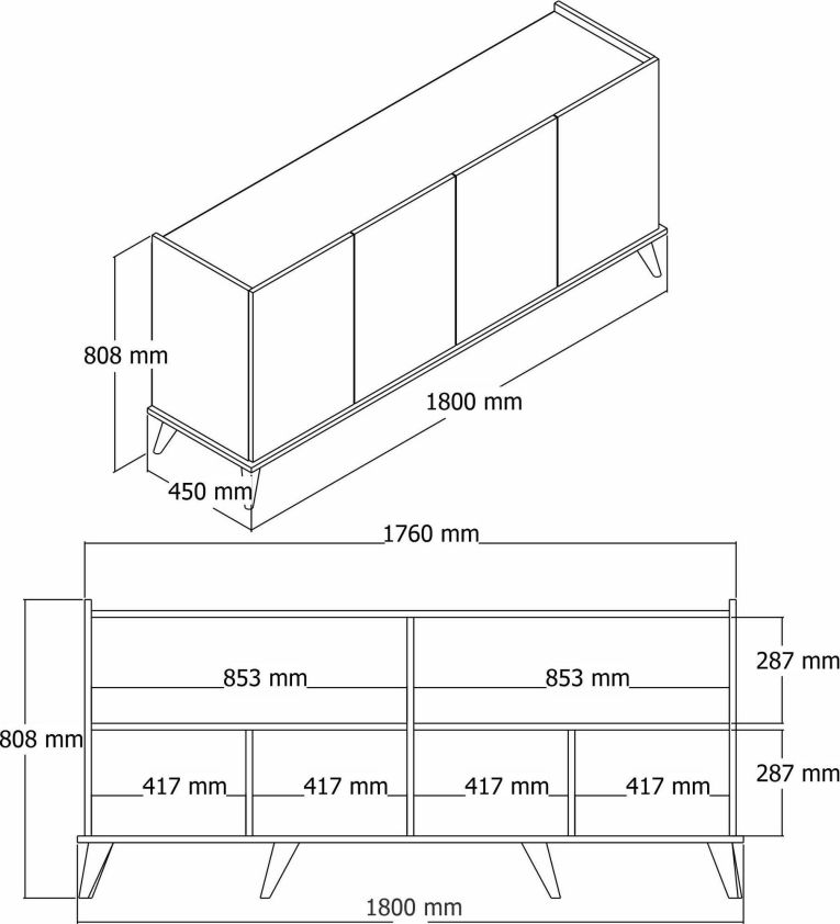 Credenza bianca 180x45x80h cm 4 ante - Paine