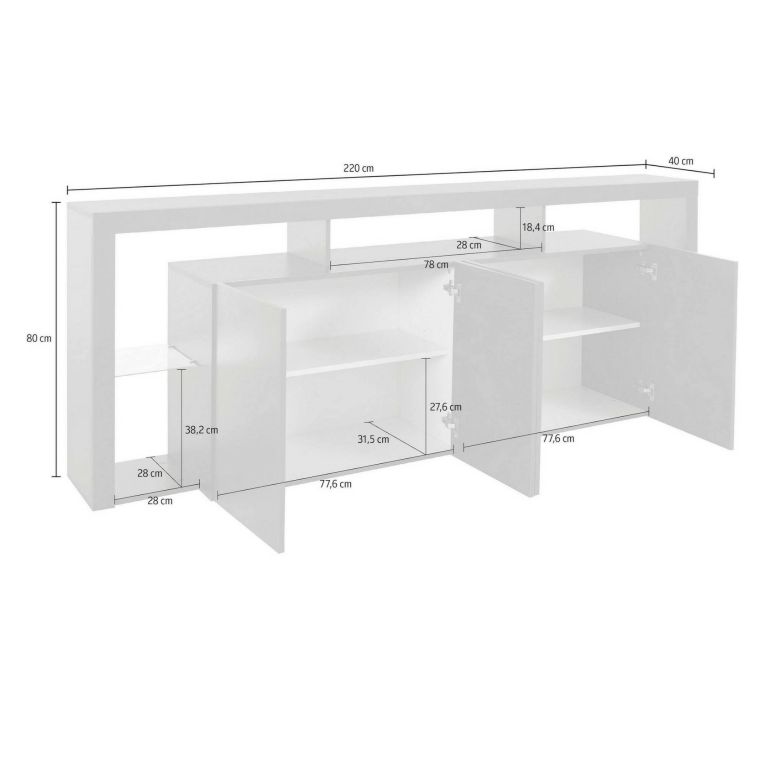 Credenza bianca 220x40x80h cm 4 ante - Atak