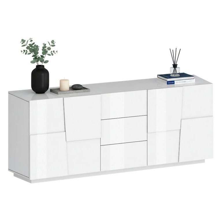 Credenza bianca 220x44x86h cm 4 ante e 3 cassetti - Astel