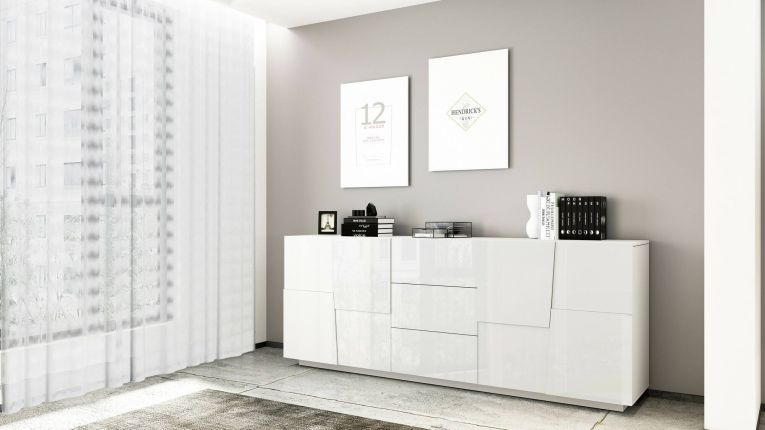 Credenza bianca 220x44x86h cm 4 ante e 3 cassetti - Astel