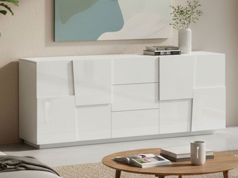 Credenza bianca 220x44x86h cm 4 ante e 3 cassetti - Astel