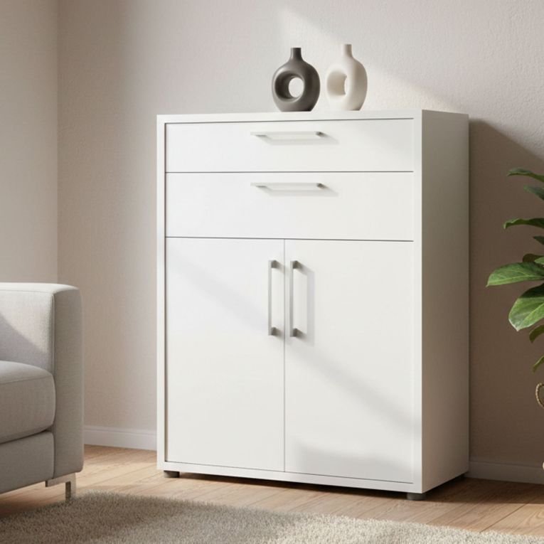 Credenza bianca 89x40x113h cm 2 ante e 2 cassetti - Agra